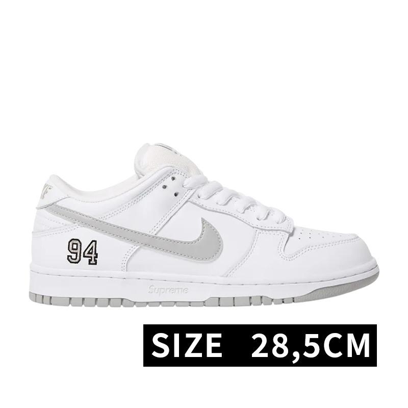 Supreme × Nike SB Dunk Low "White/Metallic Silver" (25FW Week2)