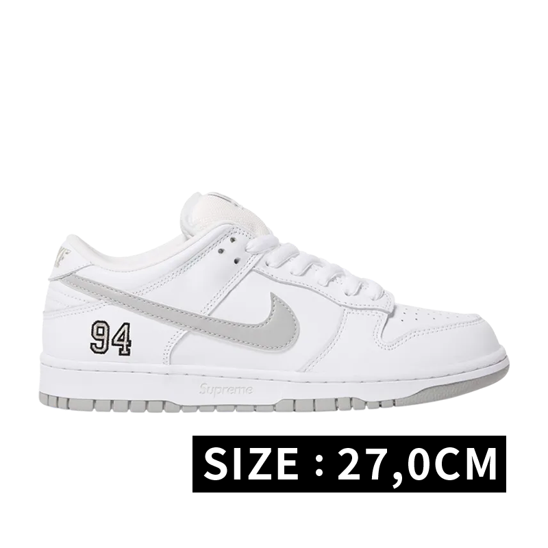 Supreme × Nike SB Dunk Low "White/Metallic Silver" (25FW Week2)
