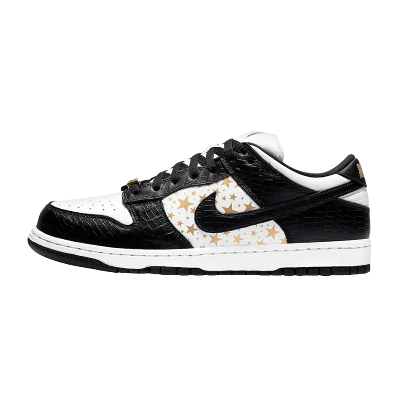 Supreme × Nike SB Dunk Low OG QS Gold Stars "White/Black"