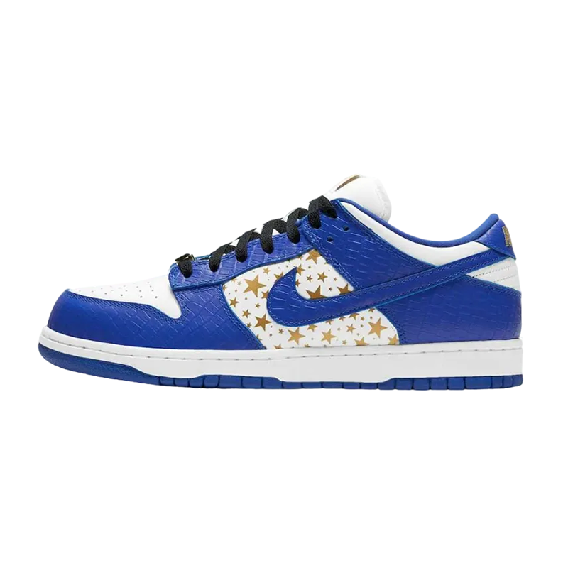 Supreme × Nike SB Dunk Low OG QS Gold Stars "White/Hyper Blue"