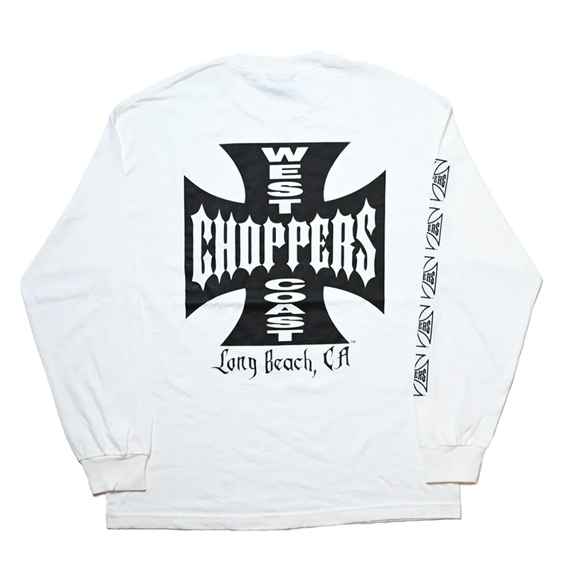 WEST COAST CHOPPERS IRON CROSS LONG BEACH, LA LS one arm print WHITE deadstock