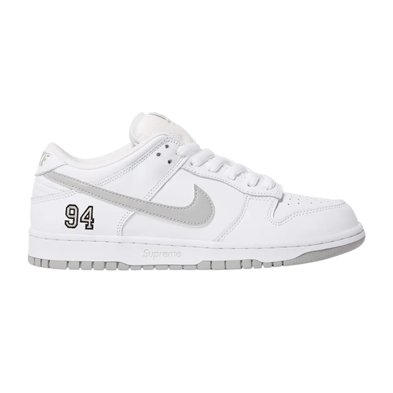 Supreme × Nike SB Dunk Low "White/Metallic Silver" (25FW Week2)